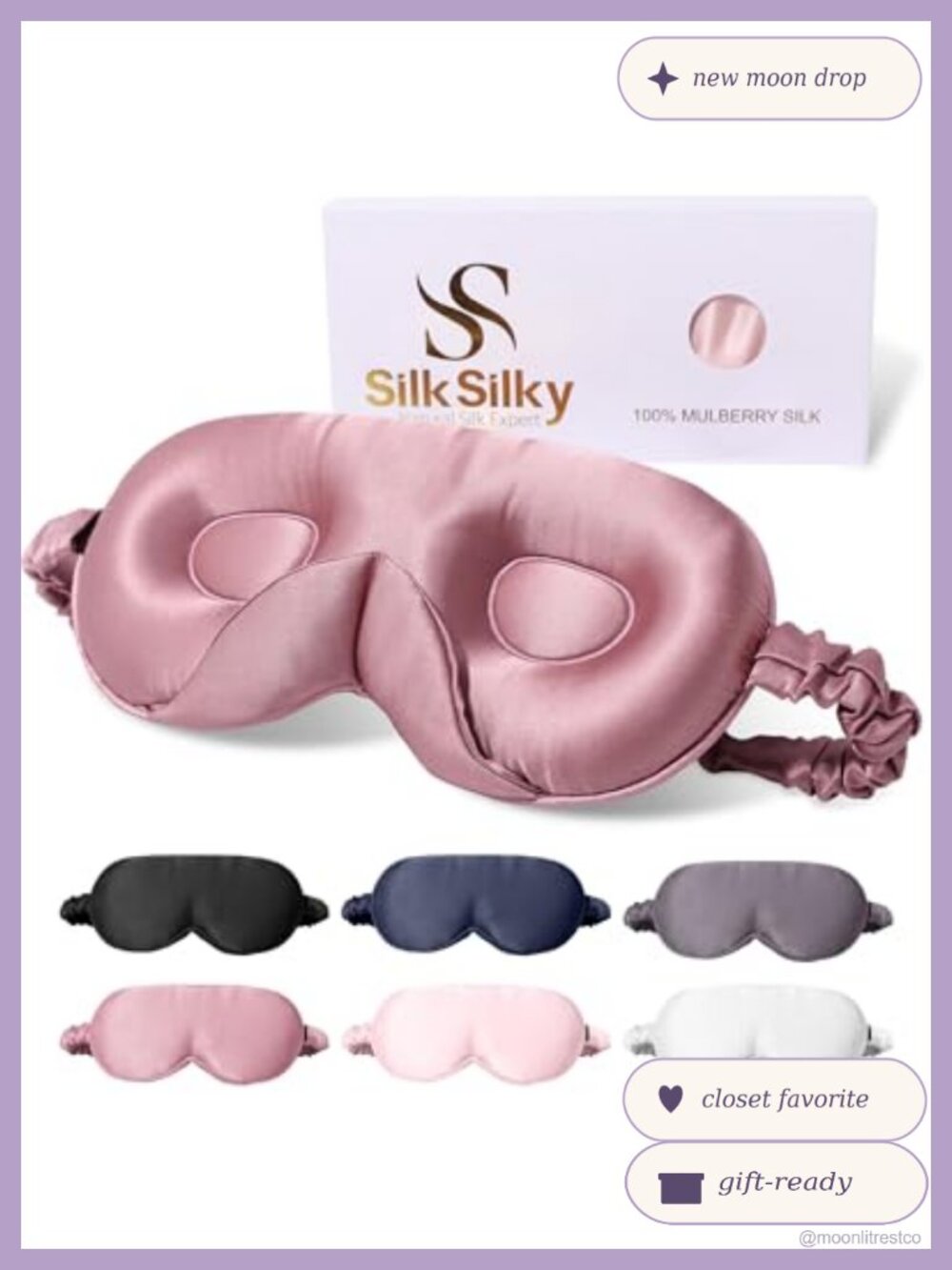 100% Mulberry Silk Sleep Mask 3D Contoured Blackout Eye Mask